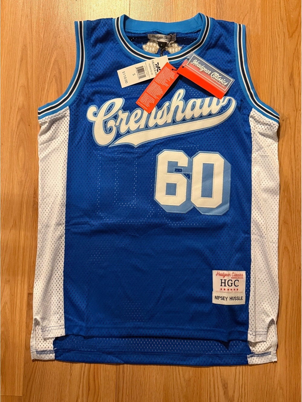 $100 SMALL Blue Crenshaw NIPSEY Hussle 60 basketball jersey- HEADGEAR CLASSICS